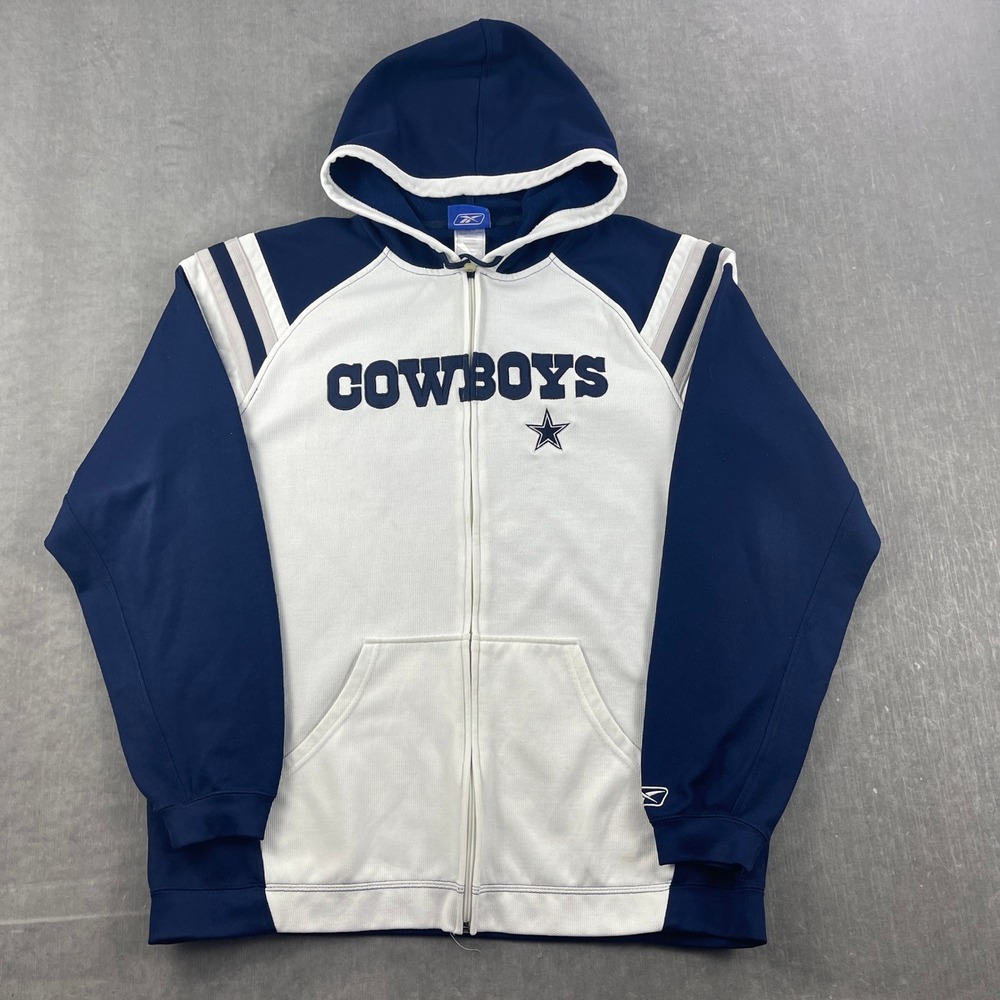 Dallas Cowboys Reebok Mens Medium Navy White NFL Full Zip Mesh Hoodie Jacket